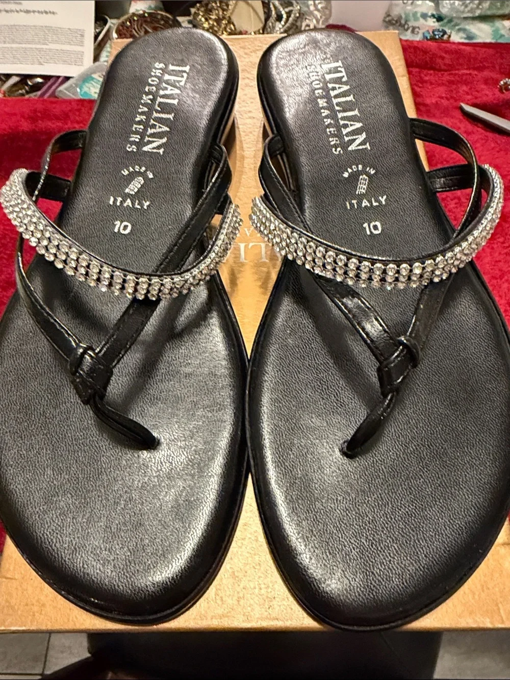 Italian Shoemakers Black Rhinestone Thong Sandals - Black new never worn